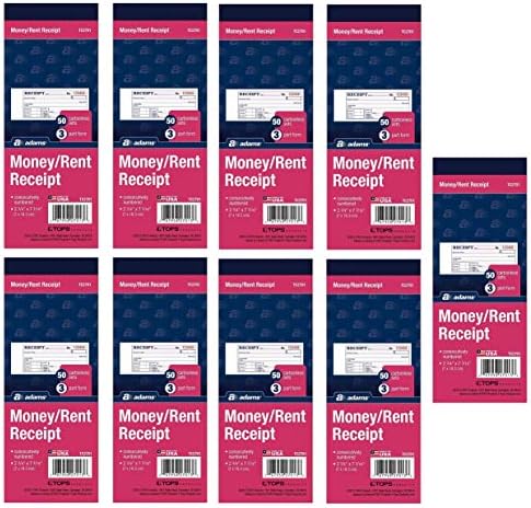 Adams Money/Rent Receipt Book, Carbonless, 3-Part, 2-3/4 x 7-3/16 Inches, 50 Sets per Book (TC2701) (9)