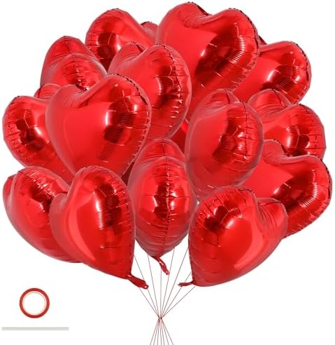 TONIFUL 30Pcs 18 Inch Red Heart Balloons Valentine’s Day Heart Shape Foil Mylar Balloons Decoration for Romantic Valentine's Day Wedding Bridal Shower Anniversary Engagement Party Supplies