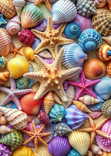 Jigsaw Puzzles for Adults 1000 Pieces-Colorful Seashell and Starfish, 1000 Piece Puzzle for Adults with Letter on Back No Dust, Beach Puzzles with 1:1 Poster(27.6"x19.7")