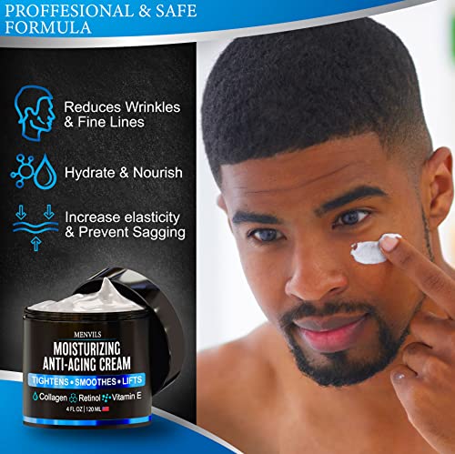 Mens Face Moisturizer Cream - Anti Aging & Wrinkle for Men with Collagen, Retinol, Vitamins E, Jojoba Oil - Face Lotion - Age Facial Skin Care - Eye Wrinkle - Day & Night - Made in USA, 4 oz