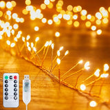 USB Fairy Lights Plug in, Outdoor Firecracker Twinkle String Lights with Remote and Timer, 10ft 200 LED Waterproof Cluster Lights for Indoor Wreath DIY Party Wedding Christmas Decoration, Warm White