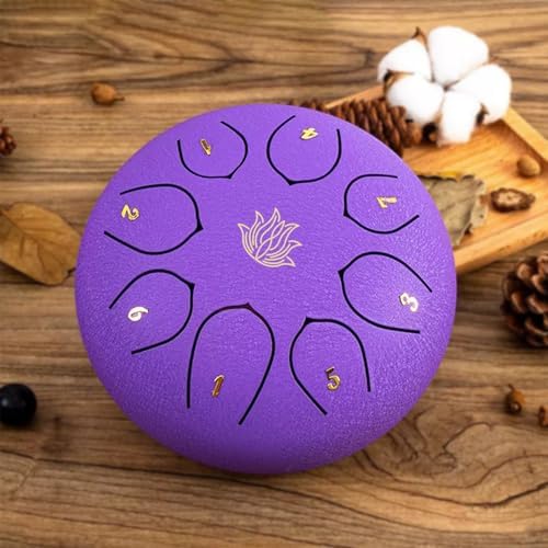 Steel Tongue Drum - 8 Notes 6 Inch Steel Hand Drum with Bag, Music Book, Drumsticks, Mallet Holder and Finger Picks, Tongue Drum for Camping, Meditation or Yoga (Purple)