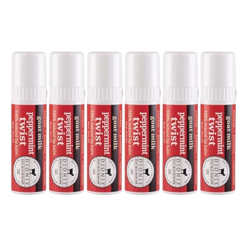 Dionis - Goat Milk Skincare Scented Lip Balm, Set of 6 (0.28 oz), Moisturize Dry and Chapped Lips, Cruelty-free and Paraben-free (Peppermint Twist)