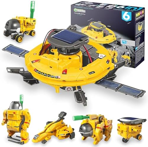 STEM Projects for Kids Ages 8-12 Solar Robot Kit 6-in-1 Space Toys for 10-Year-Old Boy Girl Gift Toys Science Kits Christmas Birthday Gifts for 8 9 10 11 12 Year Old, Yellow