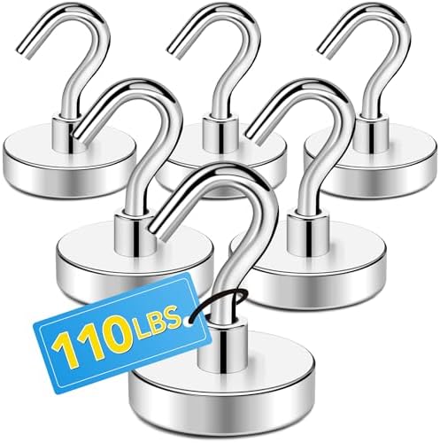 TRYMAG Strong Magnetic Hooks, 110Lbs Heavy Duty Magnetic Hooks for Hanging, 6 Pack Super Neodymium Magnets with Hooks for Cruise Cabins, Magnetic Hanging Hangers for Fridge, Toolbox, Grill and Storage