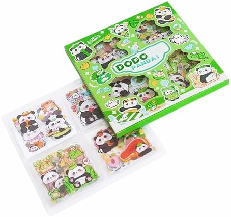Panda 400PCS/100Sheets Cartoon Stickers, Transparent PET Scrapbooking Clipping Supplies Decals, Cute, Kawaii, Unisex Fun, Creative, Colorful, DIY Craft, Planner Stickers for Kids, Teens Gifts