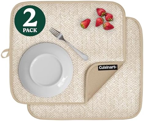 Cuisinart Dish Drying Mats for Kitchen Counter - (2) 16" x 18" Ultra Absorbent Kitchen Dish Drying Mat - Mesh Backing, Foldable, Machine Washable, Fast Drying Dish Mat (Dashed Lines)