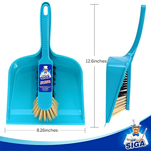 MR. SIGA Dustpan and Brush Set, Pack of 2 Set, Blue & Grey