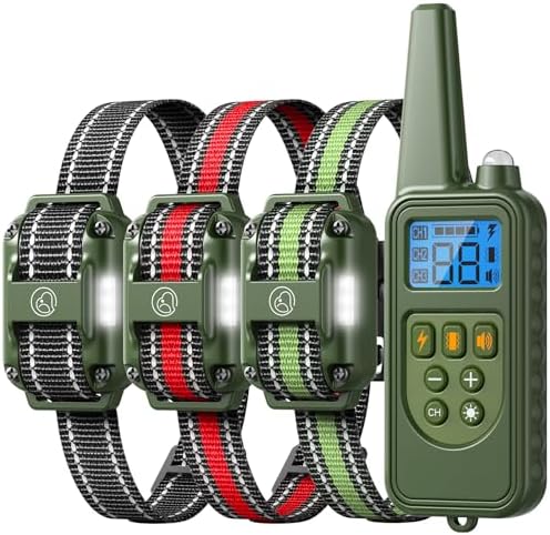 Dog Training Collar with Remote, 2600FT Range, 4 Training Modes Beep, Shake, Safe Shock, LED Light, Rechargeable IPX7 Waterproof for All Breeds Sizes, with Three Receiver Collars for 3 Dogs
