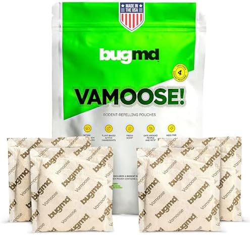 BugMD Vamoose Rodent Repellent Pouches (1 Pack, 4 Pouches) – Plant-Powered Rat Repellent, Mouse Deterrent, Indoor & Outdoor Mice Repellent, Best Mouse Repellent, Natural Rat & Mouse Repellent