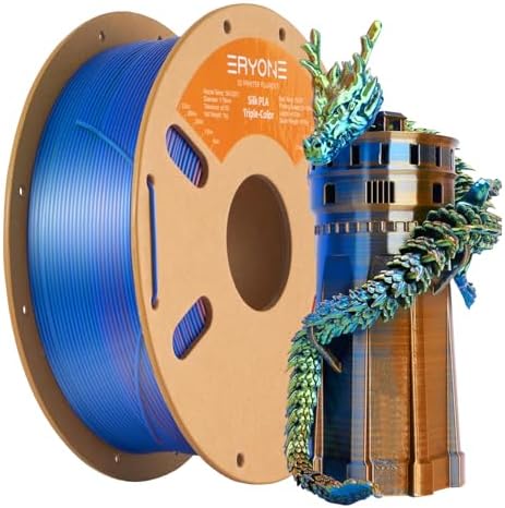 ERYONE Silk Tri Color PLA Filament 3D Printer 1.75mm +/- 0.03mm, Multicolor Filament Tricolor PLA 1KG(2.2lbs) Cardboard Spool, Orange Blue Green