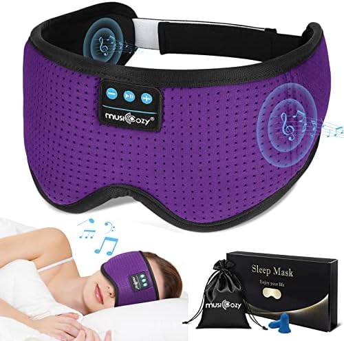 MUSICOZY Sleep Headphones Bluetooth, Sleeping Eye Mask Headband Headphones, Wireless Music Earbuds Earphones with HD Speakers for Side Sleepers Men Women Cool Gadgets Unique Gifts