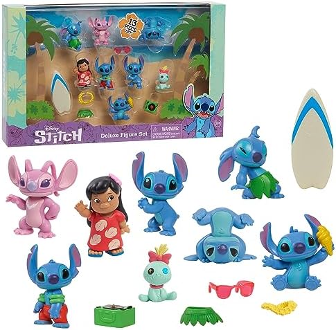 Disney’s Lilo & Stitch Deluxe Figure Set, 13-Piece Set, Officially Licensed Kids Toys for Ages 3 Up by Just Play