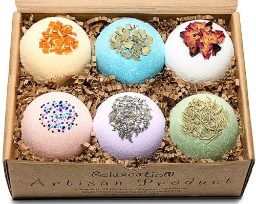 Handmade Organic Bath Bombs Gift Set For Women All Natural with Epsom Salt Relaxation Dead Sea Salt - Natural and Safe Bath Bombs Kit for Kids Her Mom Mother Grandma Girlfriend - Best Gifts Idea