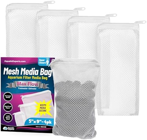 Aquatic Experts Max Flow Filter Media Bag - Durable Filter Bags for Fish Tank, Secure Aquarium Media Bag with Plastic Zipper, Media Bags for Aquarium and Pond, Max Flow (Zipper), 5” x 9” – 4 Pack