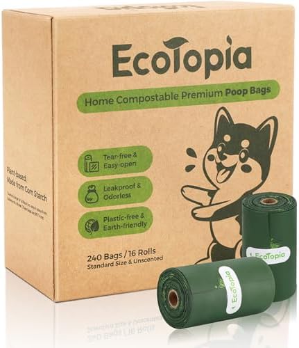 Extra 20% Thicker Dog Poop Bags (No Tearing Needed),100% Certified Biodegradable Poop Bags for Dogs,Compostable Dog Waste Bags,Cat Litter Bags,ASTM D6400 & EN 13432 Compliant,240 Bags,Dark Green