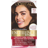 L'Oreal Paris Excellence Creme Permanent Triple Care Hair Color, 4G Dark Golden Brown, Gray Coverage For Up to 8 Weeks, All Hair Types, Pack of 1