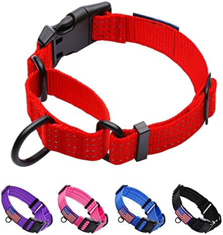 Martingale Collar for Training Dogs. Adjustable Reflective Collars with Buckle-USA Flag- NO Pull-Prevents Slipping Out, for Medium Large XL Dogs. Helps with Strong pullers(XL, red)