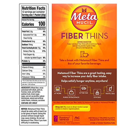 Metamucil Fiber Thins Fiber Supplement with Bleam Digestive Health Support Tip Card Psyllium Fiber Bars - 12CT Apple Crisp & 12CT Cinnamon Spice - Set