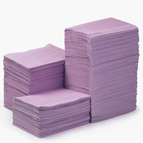 JMU 250 Pack Dental Bibs, 3-Ply Purple Dental Bibs Disposable Tattoo Bibs, 13" x 18" Tray Covers