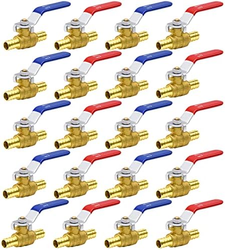 20pcs PEX Ball Valves, 1/2" PEX Brass Full Port Shut Off Ball Valve, PEX Brass Full Port Shut-off Ball Valve, Quarter Turn HOT (RED) COLD (BLUE) of Water Stop Shut off (1/2", 20pcs)