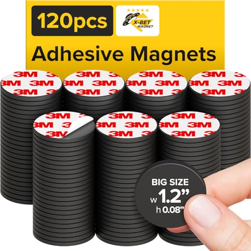 Hyper-Sticky Magnets with Adhesive Backing - 1.2" Strong Magnetic Dots for Whiteboard, Fridge, Crafts - Easy to Cut Stickers for Planning and Organization - 120pcs