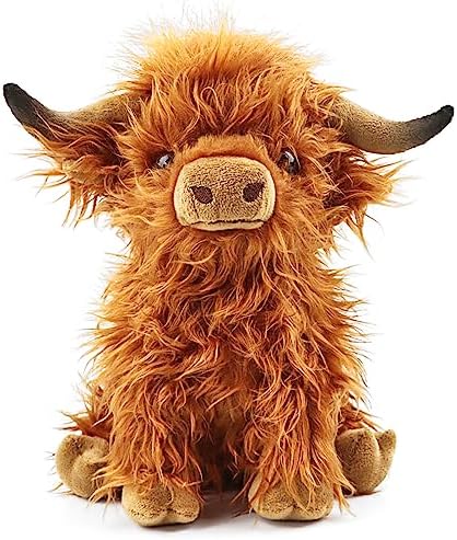 Highland Cows Stuffed Animal Realistic Scottish Cow Plush Toy Soft Farm Animal Cattle Plushie Doll Present for Adults Kids Boys Girls (Brown Cow, 10.8 Inch)
