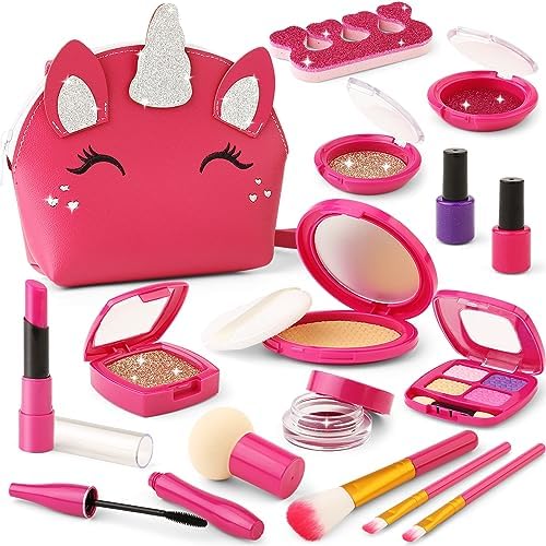 Toddler Pretend Makeup Kit for Girls, Play Makeup Set for Kids 3-5 4-6, Fake Make up Toy with Unicorn Purse, Toddler Girl Toys for 3 4 5 6 7 Year Old