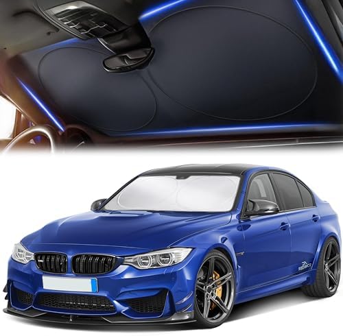 Windshield Sun Shade| 240T Polyster Windshield Shade for Sun,Heat,UV Rays |Reflective Car Sun Shade Windshield | Front Windshield Sunshade for Cars,Trucks, Sedans, SUVs | Medium (64" x 32")