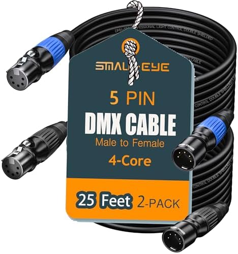 SMALL-EYE 5 Pin DMX Cables 25 ft - Premium DMX Lighting Cable for DMX512 Controller, Multi-Color Coded - 2 Pack
