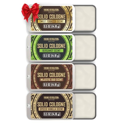 Viking Revolution 4 Pack Mens Colognes - 0.5 Oz Solid Perfume with Spiced Vanilla, Sweet Tobacco, Majestic Oud, Bergamot - Travel Wax Balm Cologne