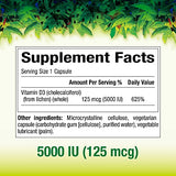 Natural Factors, Whole Earth & Sea Vegan Vitamin D3 125mcg (5,000 IU), 60 Count (Pack of 1)