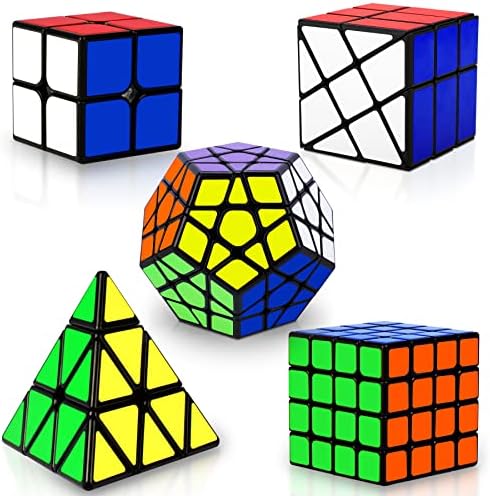 Speed Cube Set, Puzzle Cube, Magic Cube 2x2 4x4 Pyraminx Pyramid Megaminx Fenghuolun Puzzle Cube Toy Gift for Children Adults, Pack of 5