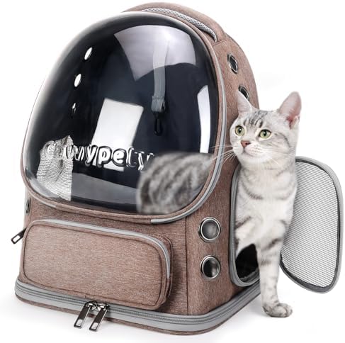 Cat Backpack Carrier, Breathable Cat Carrier Large Space Bubble Pet Backpack for Kitty Small Dog up to 15lbs, Transparent & Foldable Pet Carrier for Travel Hiking