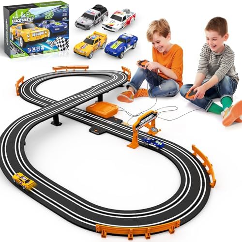 Slot Car Race Track Sets for Boys, Race Car Track with 2 High-Speed Slot Cars, Battery or Electric Car Track, Dual Racing Game Lap Counter Track Sets, Toys Gifts for Boys Girls Ages 4 5 6 7 8-12
