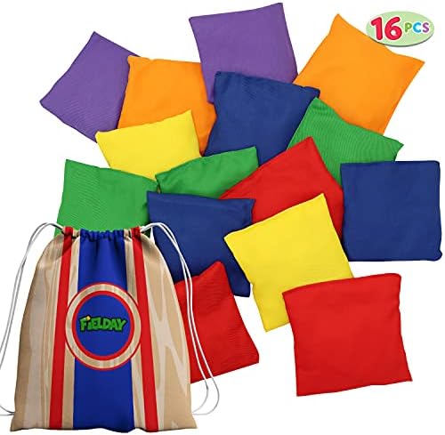 JOYIN 16 Cornhole Bean Bags for Tossing (4.7” x 4.7”), Durable Nylon All-Weather Game, Includes 15 Bean Bags and a Carry Bag, Cornhole Game Set, Party Supplies for Kids & Adults Multicolored