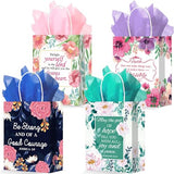 24 Pcs Religious Gift Bags Bible Gift Paper Bags with 24 Tissues Bible Verse Paper Bags with Handles Inspirational Flower Christian Gift Bags for Girls Birthday Wedding Party Baptism Spring Favors