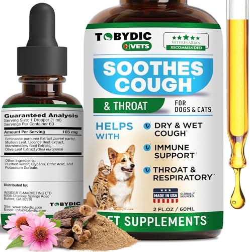 Dry & Wet Cough Natural Medicine & Relief for Dogs and Cats - Herbal Treatment Support Helps to Soothe Throat & Respiratory Trachea Comfort Supplement for Pets - Made in USA