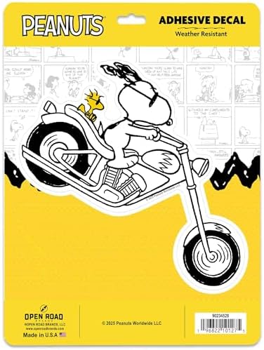 Peanuts Snoopy Motorcycle Adhesive Vinyl Decal – Fun Snoopy Sticker for Bike, Helmet, or Toolbox