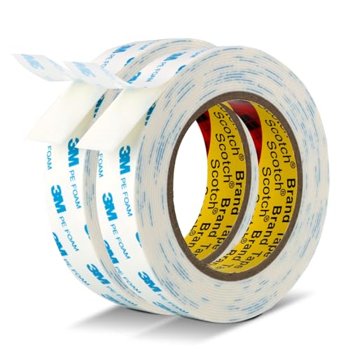 Double Sided Tape Strong Foam Tape Made of 3M 1" x 18Ft Heavy Duty Mounting Tape Waterproof PE Foam Adhesive Strips for Posters Alarm Sensors Window Shades and Other Home Office Deco (Pack of 2)