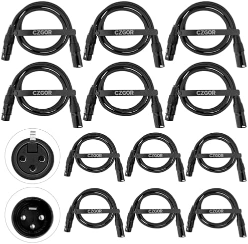 DMX Cable 3.2 ft, 12 Pack Flexible 3 Pin Signal XLR Male to Female DMX Cable Wire, Suitable for Stage Lighting Signal DMX512 Connection Stage Light Cables for Stage Lighting Input & Output