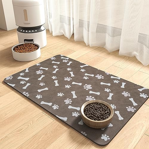 Pet Feeding Mat-Absorbent Dog Food Mat-Dog Mat for Food and Water-No Stains Quick Dry Dog Water Dispenser Mat-Pet Supplies-Dog Placemat Dog Water Bowl for Messy Drinkers (14"x22", Brown)