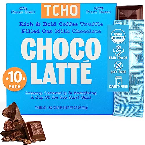 TCHO Choco Latte 47% Oat Milk Chocolate Bars (10 pack) | Plant Based, Organic & Fair Trade, | Non GMO, Non-Dairy, Vegan Chocolate, Soy Free (2.5oz each)