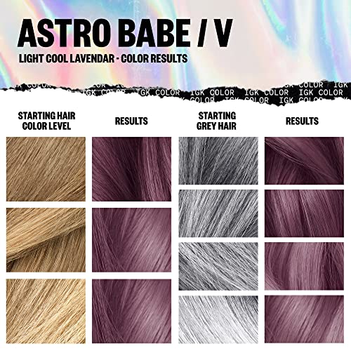 IGK Permanent Color Kit ASTRO BABE - Light Cool Lavender V | Easy Application + Strengthen + Shine | Vegan + Cruelty Free + Ammonia Free | 4.75 Oz