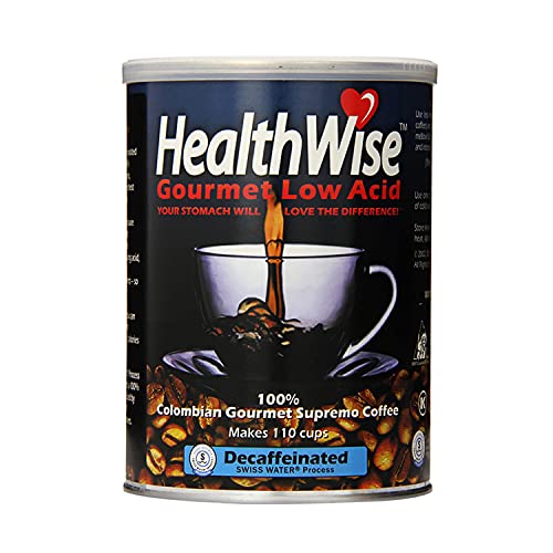 Healthwise Low Acid Decaf Ground Coffee, Chemical-Free Swiss Water Process, 99.9% Caffeine Free, 100% Colombian - Medium Roast, Healthier Coffee for Sensitive Stomachs-12 Ounce Cans (Pack of 12)