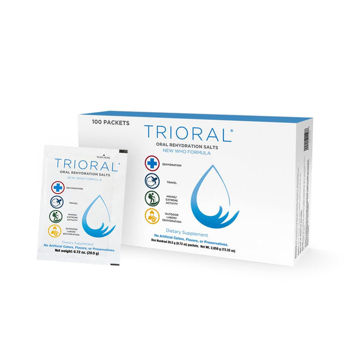 TRIORAL Rehydration Electrolyte Powder - WHO Hydration Supplement Salts Formula - Combat Dehydration from Workouts, Fluid Loss and Much More - 100 Drink Mix Packets