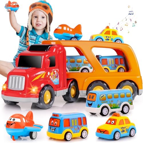 Carrier Truck Toddler Toys Car: Transport Toy for 1 2 3 4 Year Old Boys Girls 18 Month 5-in-1 Kid Playset Gifts for Preschool Birthday Christmas
