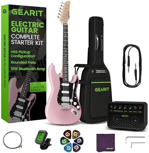 GEARit GI-150 Canyon Series, 39" Electric Guitar Set w/Amplifier, HSS Pickup with Coil Split, All-Inclusive Starter Kit with Tuner, Gig Bag, and Guitar Strap, Cable, Picks, Strings - Pink
