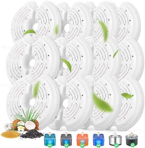Cat Water Fountain Filters for 84oz/2.5L Stainless Steel Pet Fountain and 67oz/2.0L Plastic Cat Drinking Fountain, 12 Pack Pet Replacement Filters Set