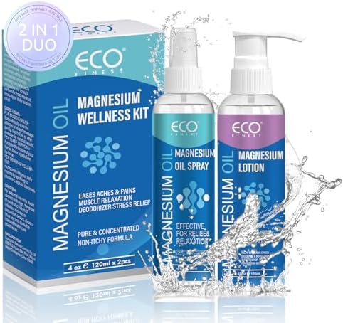 Pure Magnesium Oil Spray & Lotion Duo, Topical Magnesium Oil Lotion for Feet, Skin & Body, Easy to Absorb and Use, Women & Men